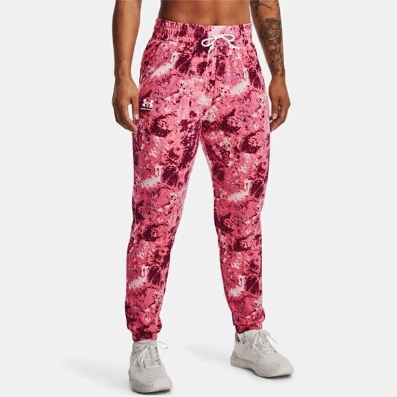 Under Armour 1373040 669 Womens Sz Medium Pink Tie Dye Rival Terry Print Joggers - Picture 1 of 9